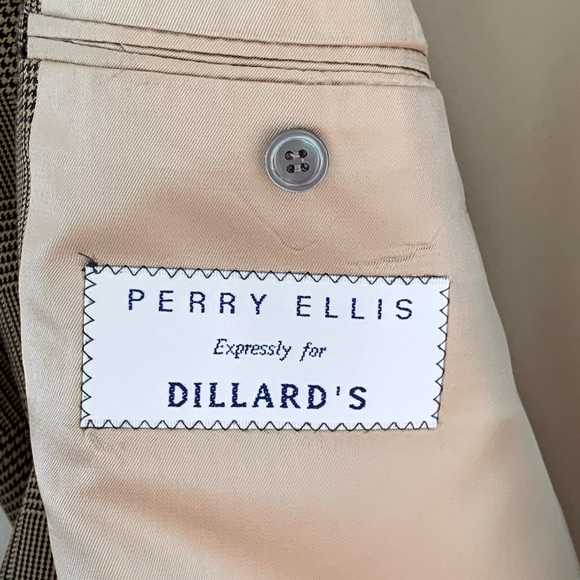 Perry Ellis sports coat gold and black glen plaid 42L vintage - Picture 5 of 11